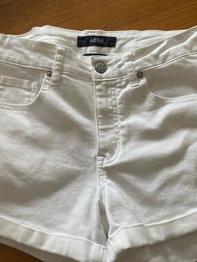 AERO White High-Rise Midi Denim Shorts